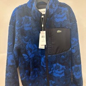 Lacoste Men’s Zip-Up Floral Motif Fleece Jacket /black and blue